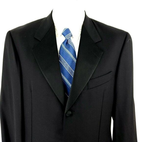 Hickey‎ Freeman Wool 3 Felt Button Tuxedo Jacket 40L Black Surgical Cuff - Picture 1 of 12